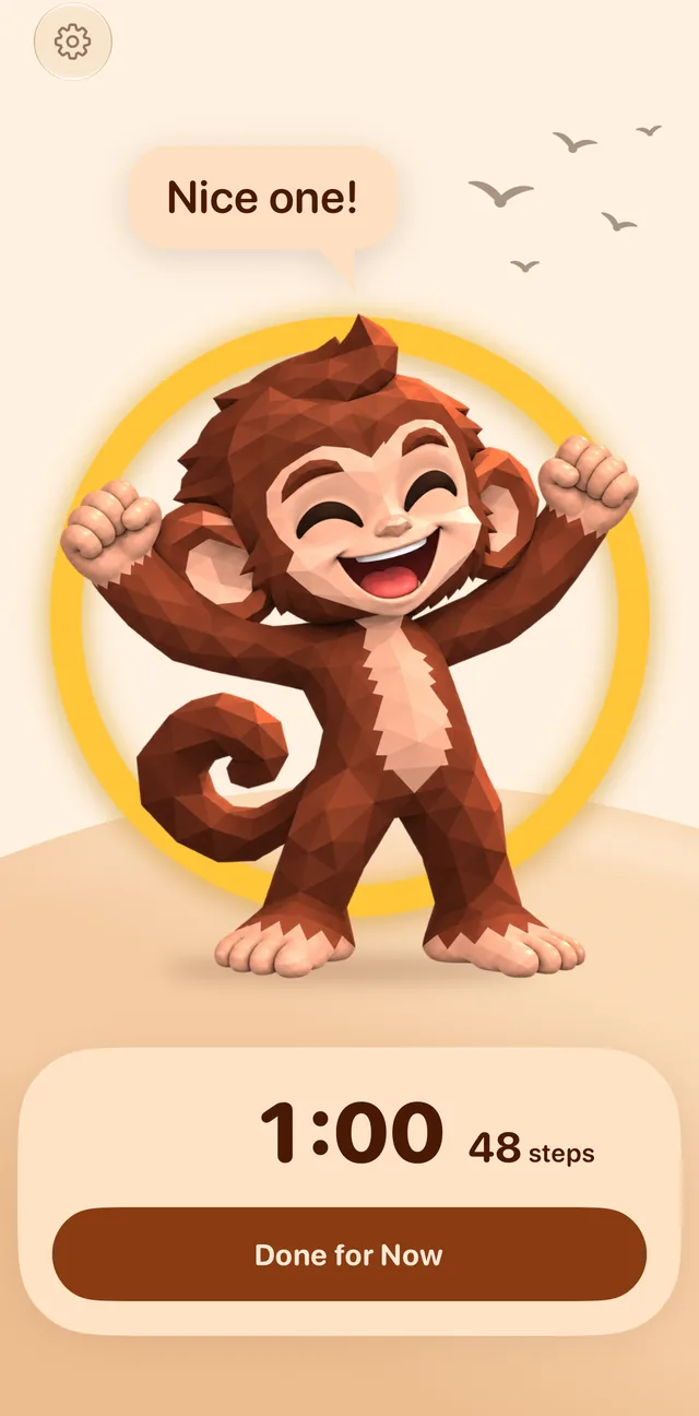 Get Up finished after 1 minute, and the monkey cheers