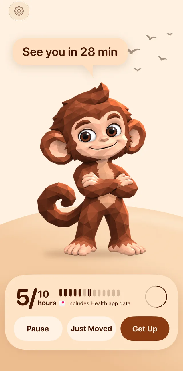 The home screen: the monkey on a hill, with today’s stand hours below
